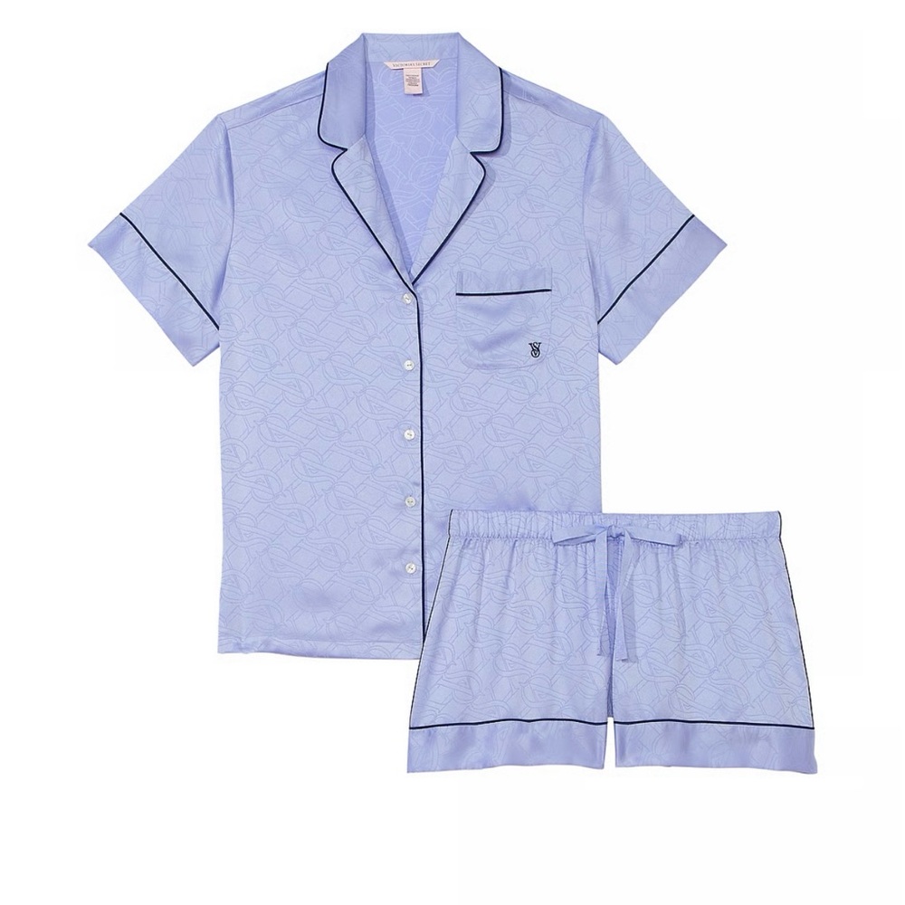 Victoria's Secret Blue Pajama Set with Black Trim